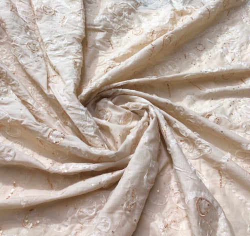 Poly cotton ribbon embroidery 54" wide   Beautiful champagne color    Sold by the yard