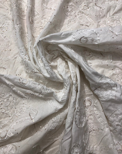 Poly cotton ribbon embroidery 54" wide       Beautiful white on white embroidery          Sold by the yard