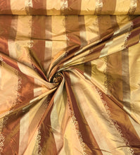 Silk taffeta 54&quot; wide   Beautiful gold copper stripe with gold jaquard silk taffeta fabric sold by the yard