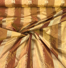 Silk taffeta 54&quot; wide   Beautiful gold copper stripe with gold jaquard silk taffeta fabric sold by the yard