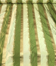 Silk taffeta 54&quot; wide    Beautiful green shades stripe silk taffeta with gold jaquard stripe silk taffeta fabric sold by the yard