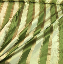 Silk taffeta 54&quot; wide    Beautiful green shades stripe silk taffeta with gold jaquard stripe silk taffeta fabric sold by the yard
