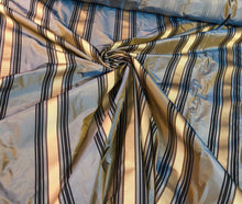 Silk taffeta 54&quot; wide    Beautiful blue with black gold ribbing stripe silk taffeta fabric sold by the yard