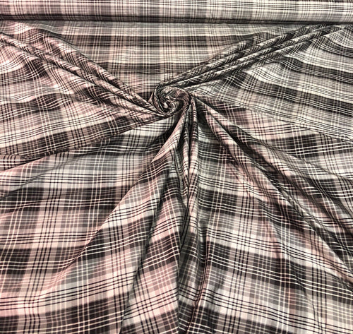 Silk shantung plaid 54" wide    Beautiful black grey white plaid silk shantung fabric sold by the yard