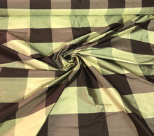 Silk shantung 54&quot; wide   Beautiful green brown silk shanting plaid fabric sold by the yard