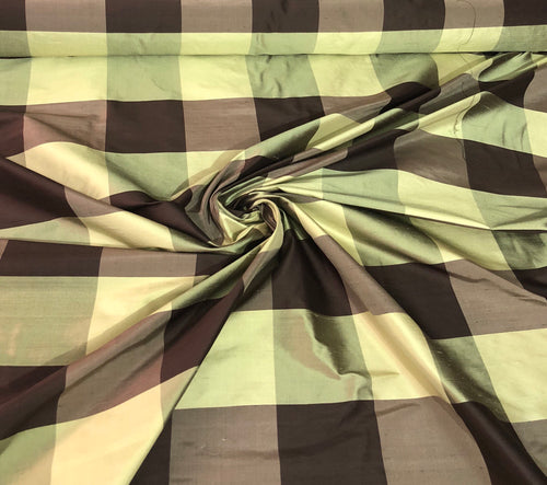 Silk shantung 54" wide   Beautiful green brown silk shanting plaid fabric sold by the yard