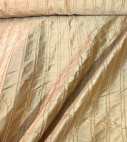 Silk shantung 52" wide    Beautiful champagne gold double suare pintuck silk shantung fabric sold by the yard