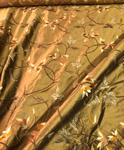 Silk shantung 54&quot; wide    Beautiful bronze color floral embroidery silk shantung fabric sold by the yard