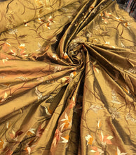 Silk shantung 54&quot; wide    Beautiful bronze color floral embroidery silk shantung fabric sold by the yard