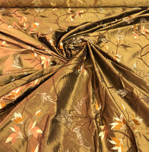 Silk shantung 54&quot; wide    Beautiful bronze color floral embroidery silk shantung fabric sold by the yard