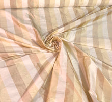 100% silk shantung stripe, 54&quot; wide. Beautiful ivory brownish yellow gold. Fabric sold by the yard.