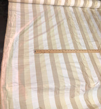 100% silk shantung stripe, 54&quot; wide. Beautiful ivory brownish yellow gold. Fabric sold by the yard.
