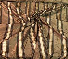 Silk taffeta 54&quot; wide   Beautiful bronze with black and gold ribbing stripe silk taffeta fabric sold by the yard