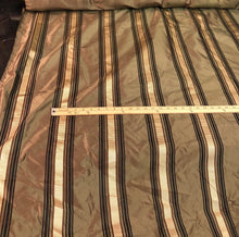 Silk taffeta 54&quot; wide   Beautiful bronze with black and gold ribbing stripe silk taffeta fabric sold by the yard
