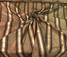 Silk taffeta 54&quot; wide   Beautiful bronze with black and gold ribbing stripe silk taffeta fabric sold by the yard