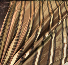 Silk taffeta 54&quot; wide   Beautiful bronze with black and gold ribbing stripe silk taffeta fabric sold by the yard