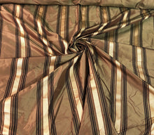 Silk taffeta 54&quot; wide   Beautiful bronze with black and gold ribbing stripe silk taffeta fabric sold by the yard