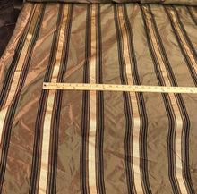 Silk taffeta 54&quot; wide   Beautiful bronze with black and gold ribbing stripe silk taffeta fabric sold by the yard