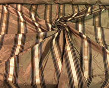 Silk taffeta 54&quot; wide   Beautiful bronze with black and gold ribbing stripe silk taffeta fabric sold by the yard