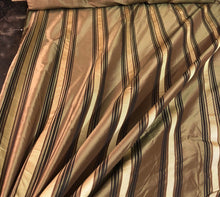 Silk taffeta 54&quot; wide   Beautiful bronze with black and gold ribbing stripe silk taffeta fabric sold by the yard