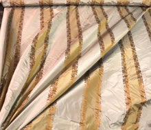 Silk taffeta 54&quot; wide   Beautiful grayish taupe rust gold stripe with ruat gold striped floral jaquard silk taffeta fabric sold by the yard