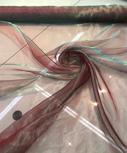 Metallic  tissue organza wine bottle green color  100% Silk Organza 45" wide fabric sold by the yard Usable for Apparel and interior designi