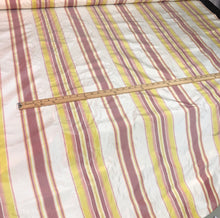 100% silk taffeta stripe 54&quot; wide    Beautiful pink yellow white color      Fabric sold by the yard