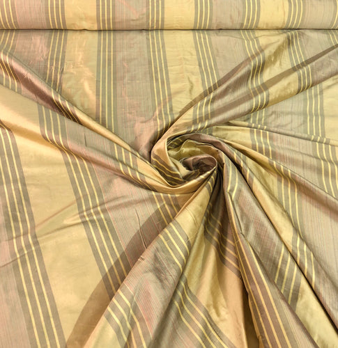 Silk shantung stripes 54" wide    Beautiful gold shades     Fabric sold by the yard