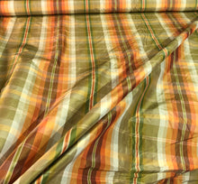 Silk taffeta plaid 54&quot; wide     Beautiful gold orange brown colors    Fabric sold by the yard