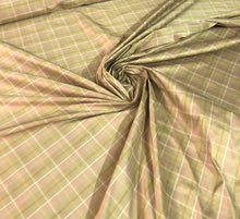 Silk shantung plaid 54&quot; wide   Beautiful tan pink shades     Fabric sold by the yard