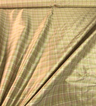 Silk shantung plaid 54&quot; wide   Beautiful tan pink shades     Fabric sold by the yard