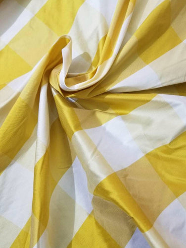 Silk shantung plaid 54" wide    Beautiful yellow white       Fabric sold by the yard