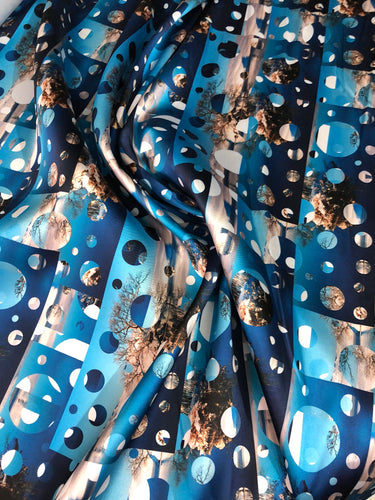 Poly Mikado/Zibelline digitally printed Fabric. 60" Wide Mikado Fabric is a unique blend makes this fabric soft & Gives Structure to  Dress.