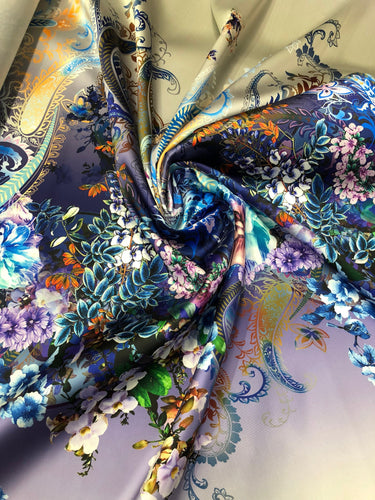 Poly Mikado/Zibelline digitally printed Fabric. 60" Wide Mikado Fabric is a unique blend makes this fabric soft & Gives Structure to  Dress.