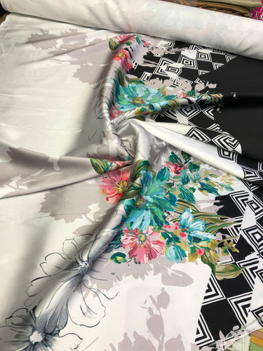 Poly Mikado/Zibelline digitally printed Fabric. 60" Wide Mikado Fabric is a unique blend makes this fabric soft & Gives Structure to  Dress.