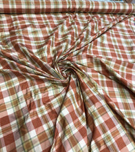 Silk taffeta plad 54&quot; wide    Beautiful copper brown white shades      Fabric sold by the yard