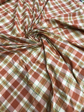 Silk taffeta plad 54&quot; wide    Beautiful copper brown white shades      Fabric sold by the yard