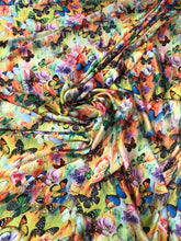 Satin charmeuse digital print 54&quot; wide        Beautiful butterfly design    Soft silky favric sold by the yard