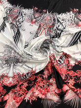 Satin charmeuse digital print 54&quot; wide      Beautiful black white red floral print    Soft silky fabric sold by the yard
