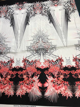 Satin charmeuse digital print 54&quot; wide      Beautiful black white red floral print    Soft silky fabric sold by the yard