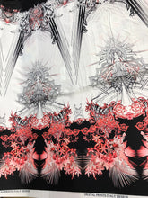 Satin charmeuse digital print 54&quot; wide      Beautiful black white red floral print    Soft silky fabric sold by the yard