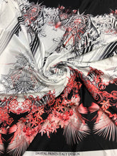 Satin charmeuse digital print 54&quot; wide      Beautiful black white red floral print    Soft silky fabric sold by the yard