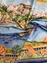Satin charmeuse digital print 54&quot; wide       Beautiful lanscape design      Soft silky fabric sold by the yard