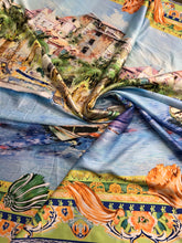 Satin charmeuse digital print 54&quot; wide       Beautiful lanscape design      Soft silky fabric sold by the yard