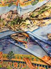 Satin charmeuse digital print 54&quot; wide       Beautiful lanscape design      Soft silky fabric sold by the yard