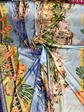 Satin charmeuse digital print 54&quot; wide       Beautiful lanscape design      Soft silky fabric sold by the yard