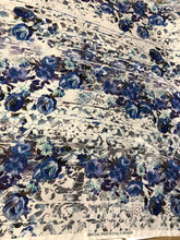 Satin charmeuse digital print 54&quot; wide     Beautiful blue shades floral print     Soft silky fabric sold by the yard