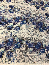 Satin charmeuse digital print 54&quot; wide     Beautiful blue shades floral print     Soft silky fabric sold by the yard