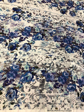 Satin charmeuse digital print 54&quot; wide     Beautiful blue shades floral print     Soft silky fabric sold by the yard