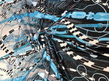 Satin charmeuse digital print 54&quot; wide    Beautiful blue black white belt design      Soft silky fabric sold by the yard